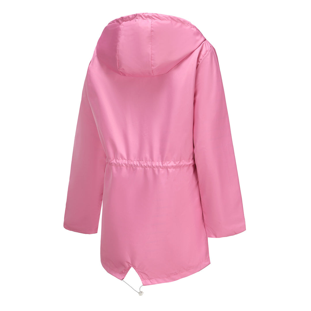 Women's light waterproof parka rain jacket with waist drawstring Mune Fashion