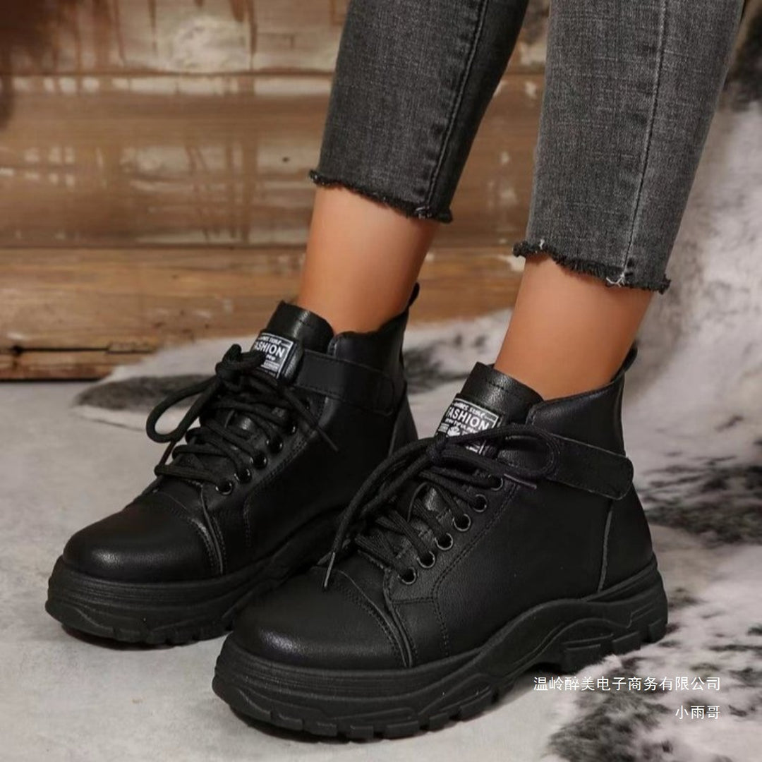 Women’s fashionable platform high-top sneakers with Velcro straps, padded comfort insole, and profile tractor heel Mune Fashion