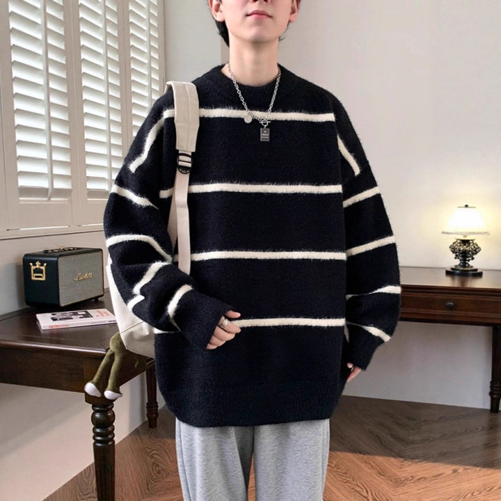 Unisex Oversized Knit Sweater with Striped Design Mune Fashion
