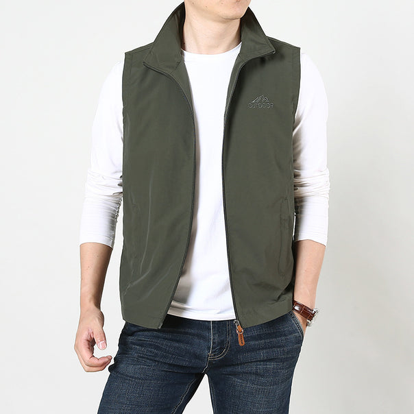 Men's lightweight windproof outdoor vest with stand-up collar and full-length zipper Mune Fashion