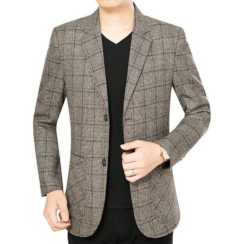 Men's check slim-fit blazer made of wool blend with light stretch Mune Fashion