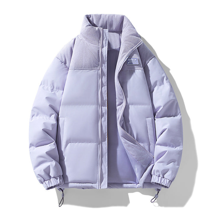 Men's Quilted Padded Jacket with Cord Trim, High Stand-Up Collar and Thermo Lining Mune Fashion