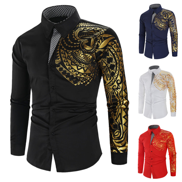 Men's narrow-cut shirt with Polynesian print, contrast collar and sleeve motif Mune Fashion