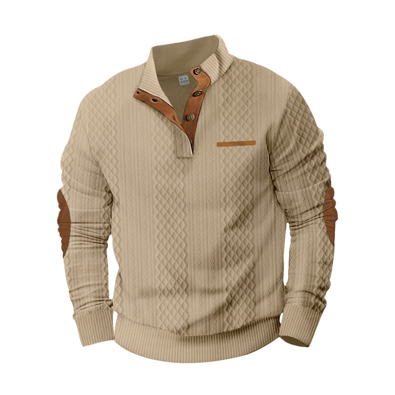 Men's knitted pullover with stand-up collar, button placket and elbow patches Mune Fashion