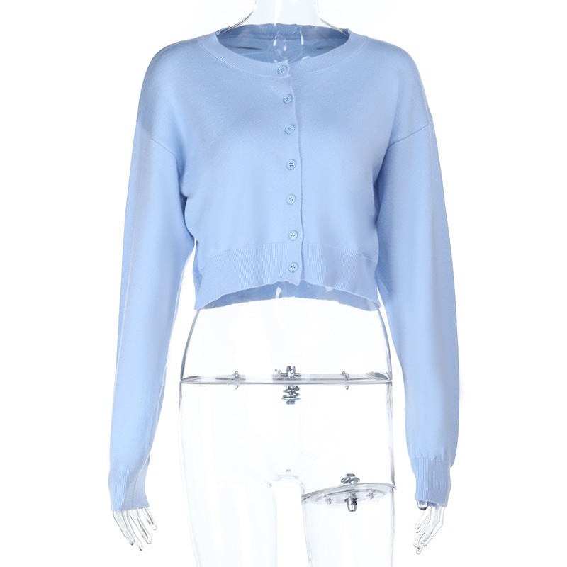 Women Cropped Cardigan made of fine knit with long sleeves and ribbed hem
