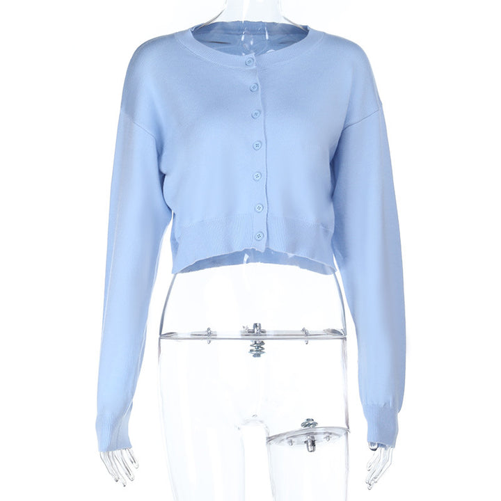 Women Cropped Cardigan made of fine knit with long sleeves and ribbed hem