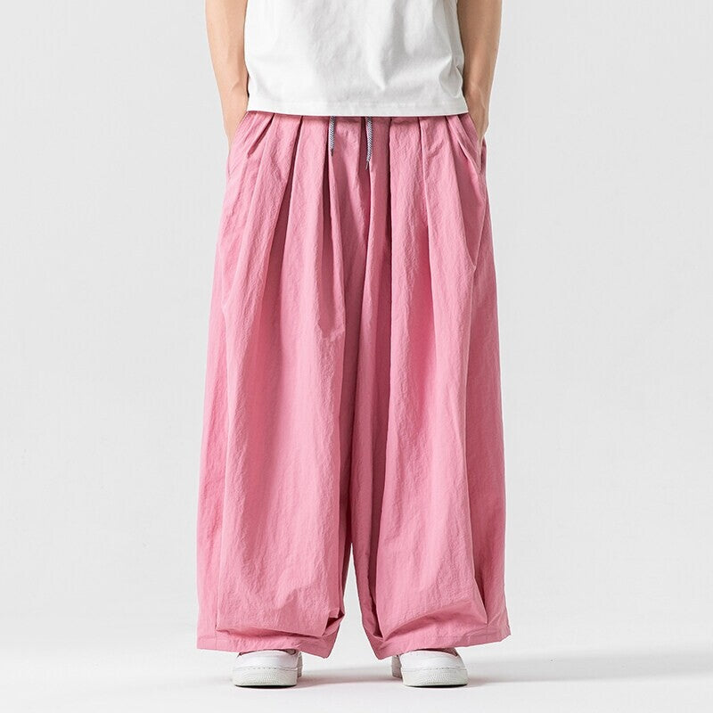 Men's wide flowing Palazzo pants with pleats and drawstring waistband Mune Fashion