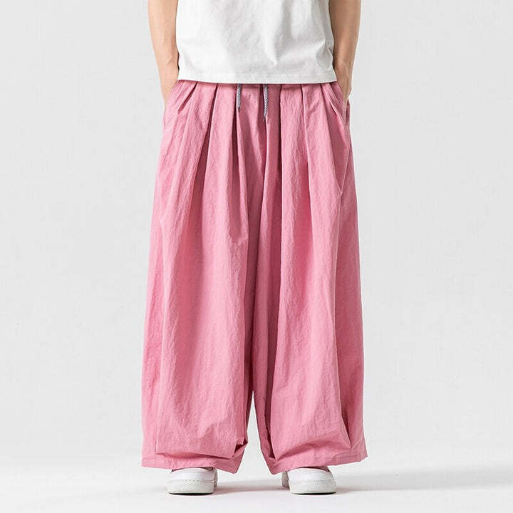 Men's wide flowing Palazzo pants with pleats and drawstring waistband Mune Fashion