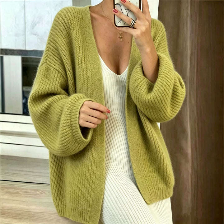 Women Oversize Cardigan made of coarse ribbed knit with balloon sleeves Mune Fashion