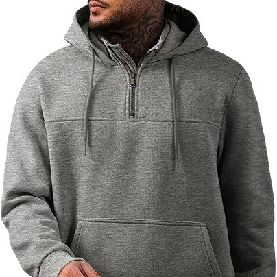 Men's hooded pullover with half zipper, kangaroo pocket and ribbed cuffs Mune Fashion