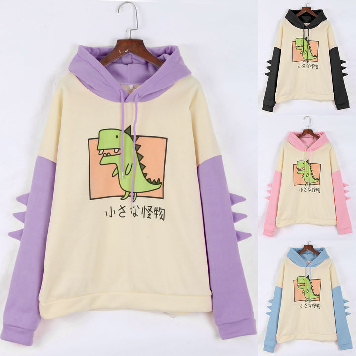 Ladies hooded sweater with cute dinosaur print, cozy inner lining and three-dimensional sleeve details Mune Fashion