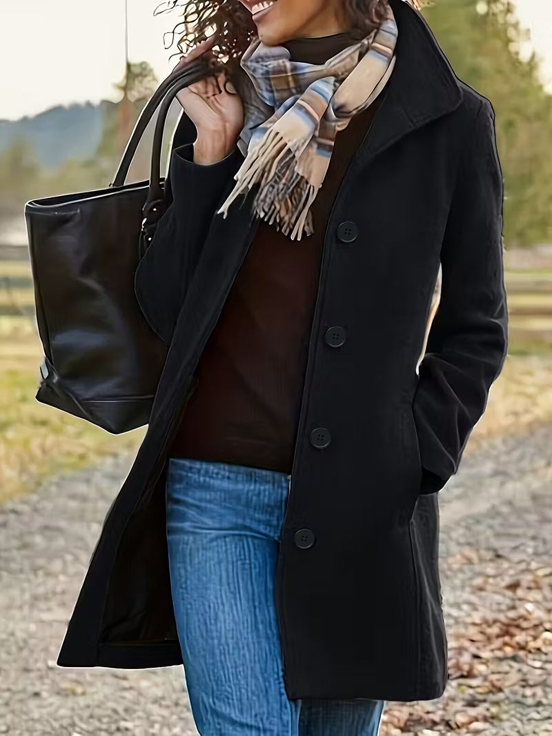 Women's tailored wool blend coat with large button placket and side pockets Mune Fashion