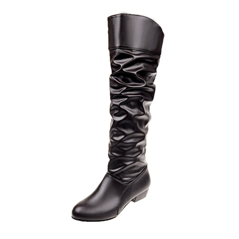 Women knee-length slouch boots with soft shaft and low block heel Mune Fashion