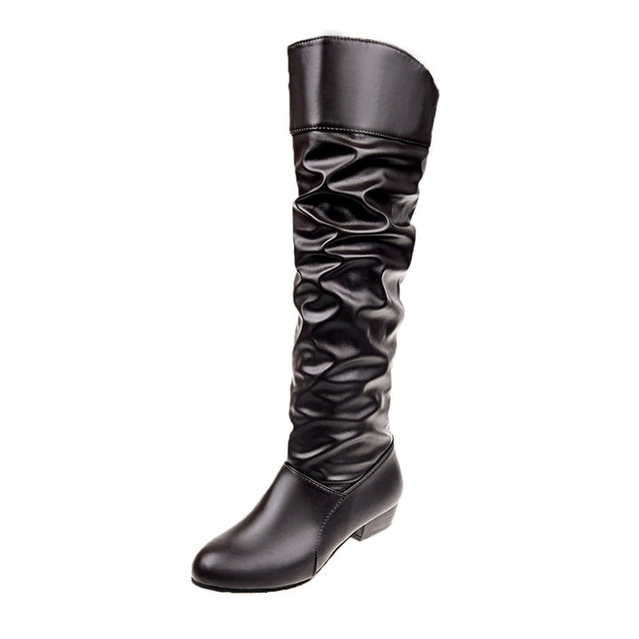 Women knee-length slouch boots with soft shaft and low block heel Mune Fashion