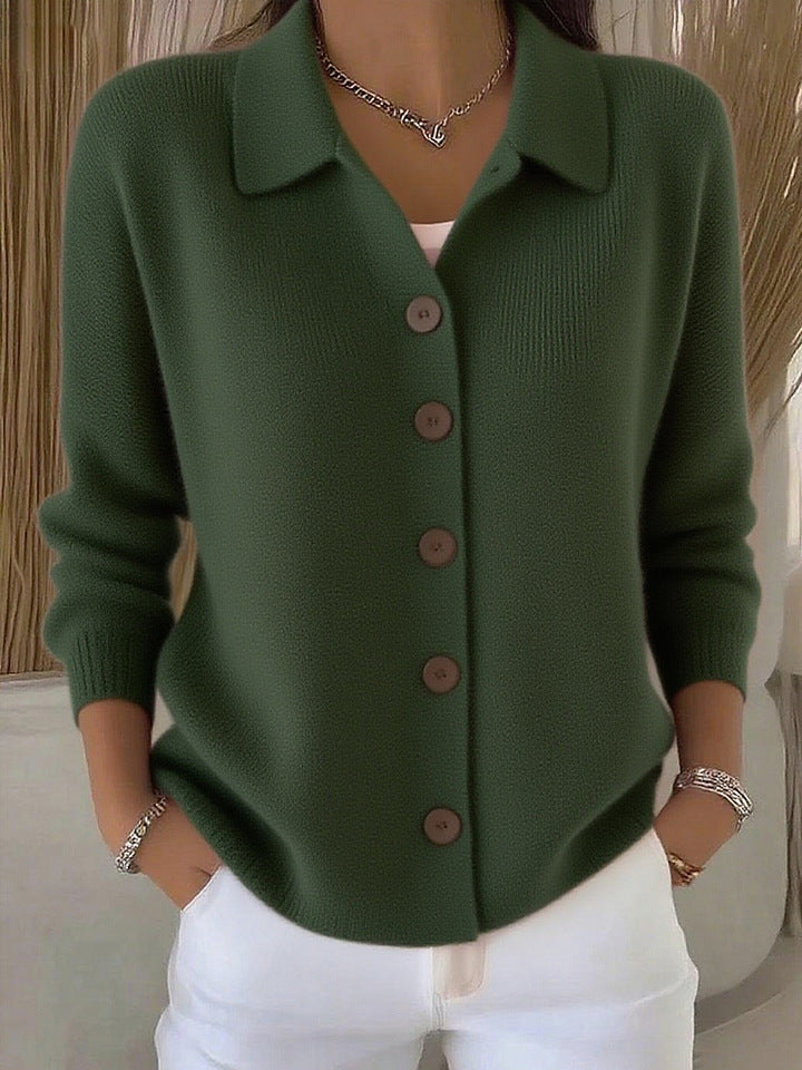 Women's fine knit cardigan with shirt collar and full button placket Mune Fashion