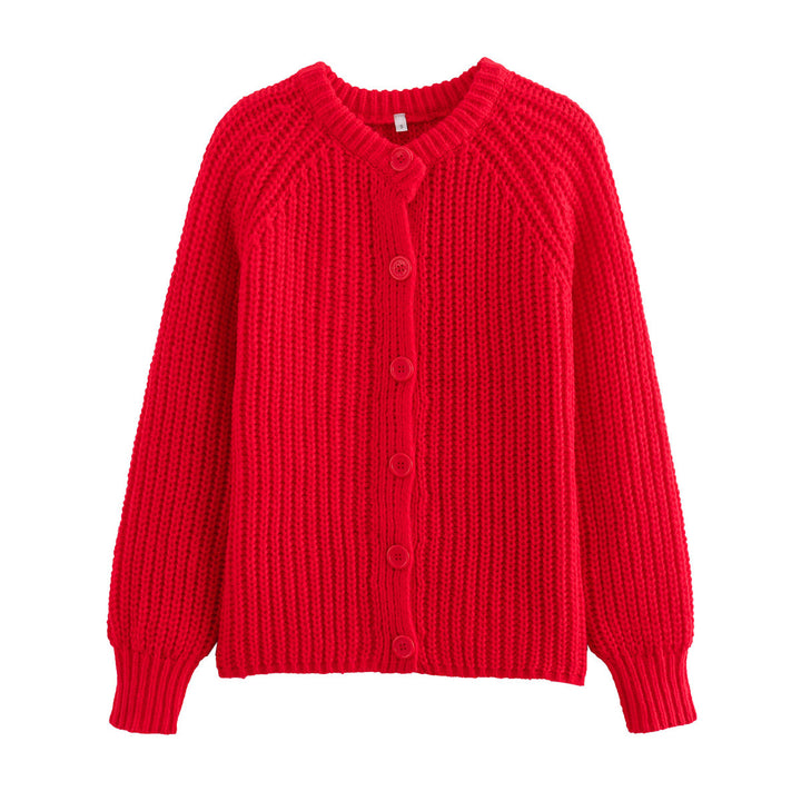 Women's chunky knit raglan cardigan with full button placket, wide cuffs, and relaxed silhouette Mune Fashion