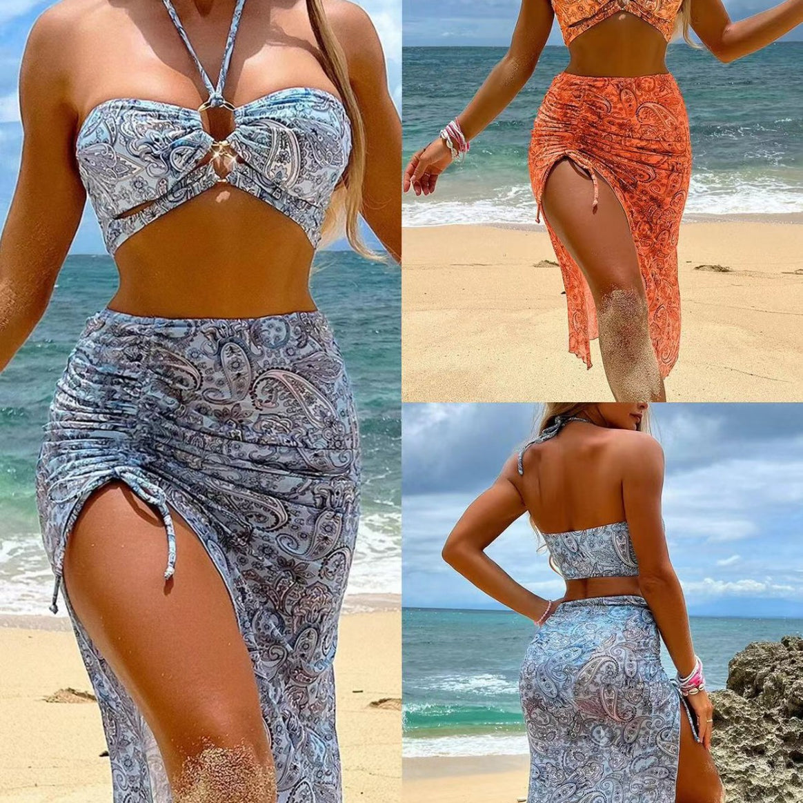 Women's bikini set with floral bandeau top and high-waisted skirt part Mune Fashion