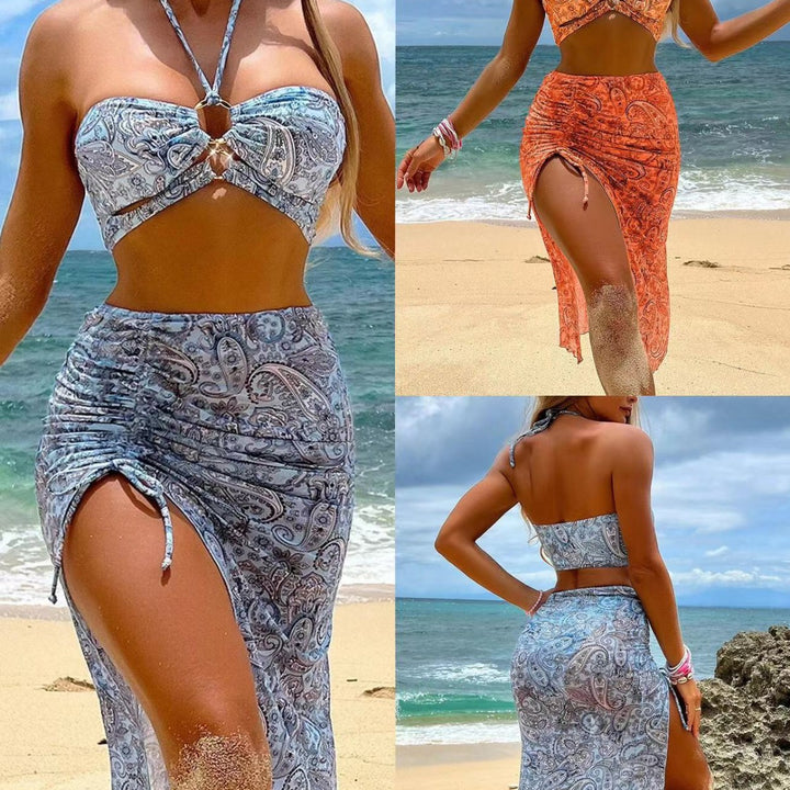 Women's bikini set with floral bandeau top and high-waisted skirt part Mune Fashion