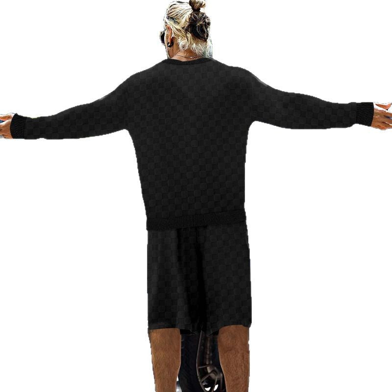 Men's oversized waffle knit lounge set with crew neck sweatshirt and knee-length bermuda shorts Mune Fashion