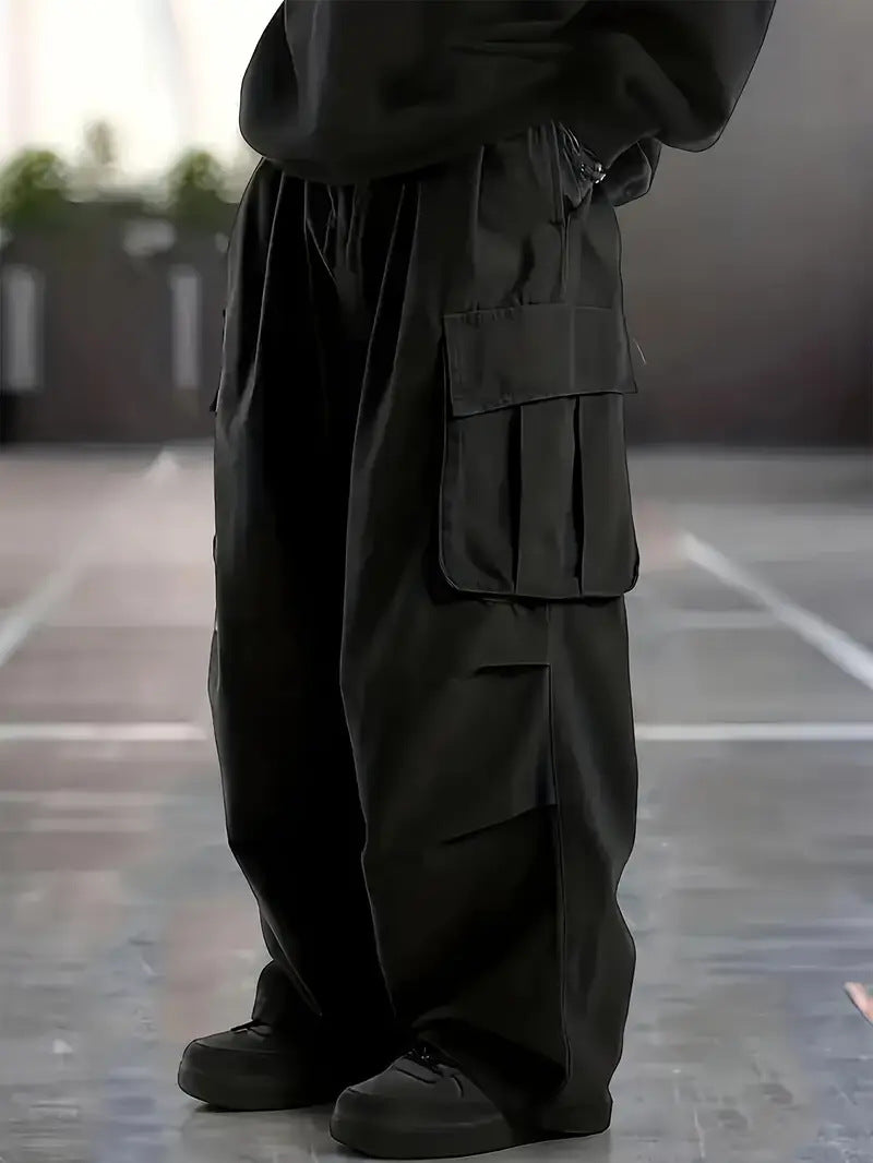 Men's Baggy Cargo Pants with oversized fit, elastic drawstring waistband & multiple flap pockets Mune Fashion