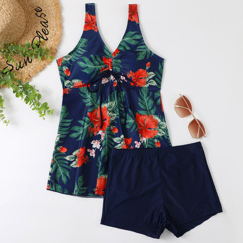 Ladies Tankini Set with Fashionable Floral Print and Ruffles Mune Fashion