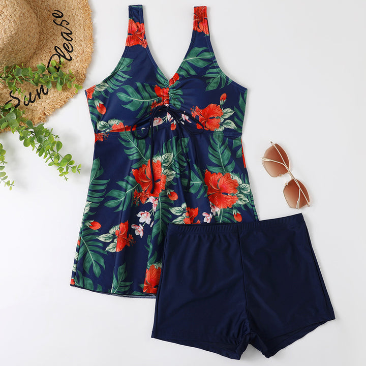 Ladies Tankini Set with Fashionable Floral Print and Ruffles Mune Fashion