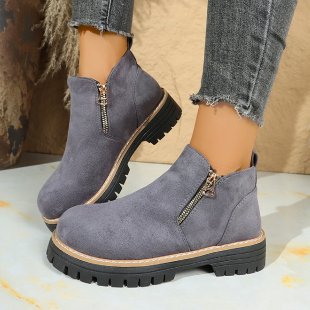 Ladies nan suede-look ankle boots with side zipper, pull-tab and profiled tractor sole Mune Fashion