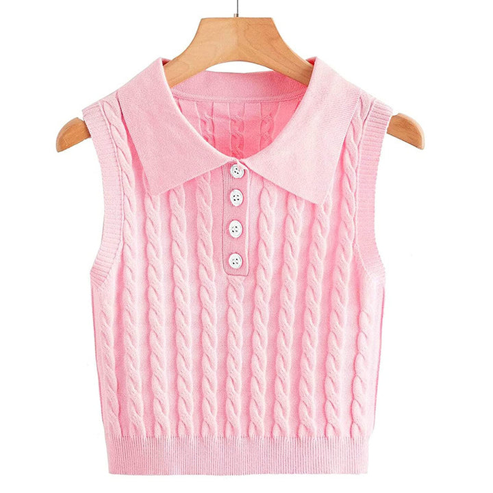 Women's fine knit sleeveless polo vest with cable pattern and tailored cut Mune Fashion