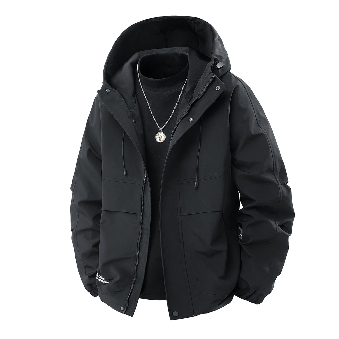 Men's Technical Hooded Outdoor Jacket with Utility Pockets and Windproof Membrane Mune Fashion