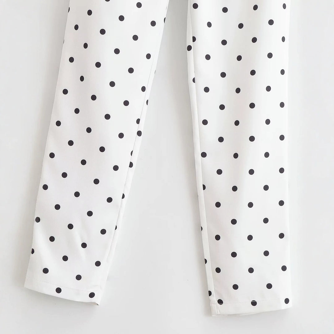 Women's high-waisted tapered fabric pants with polka dot print and elegant waistband processing Mune Fashion