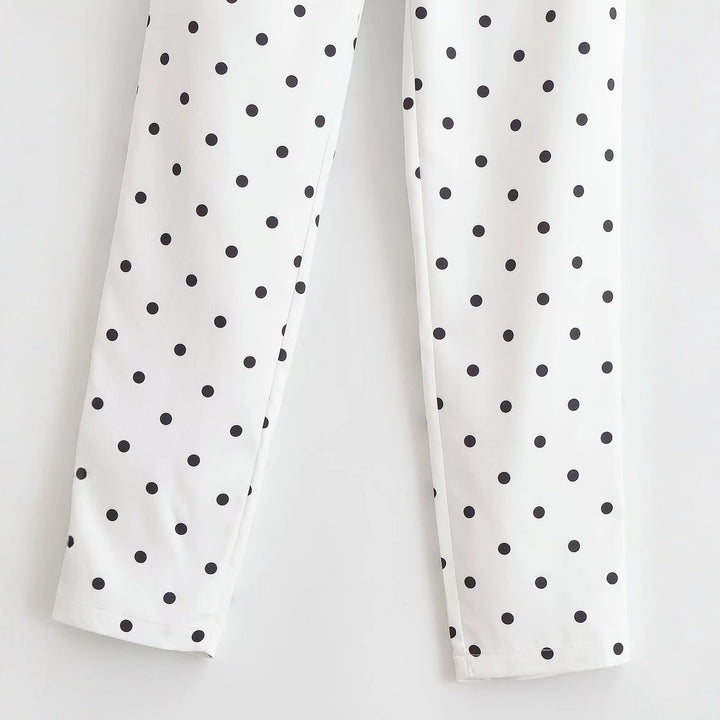 Women's high-waisted tapered fabric pants with polka dot print and elegant waistband processing Mune Fashion