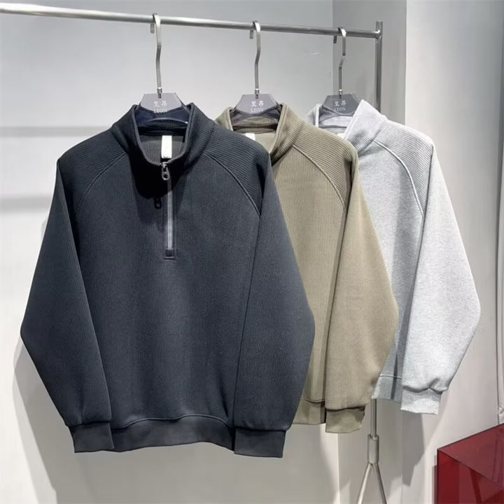 Men's Ribbed Half-Zip Sweatshirt with Stand Collar made of Cotton Blend Mune Fashion