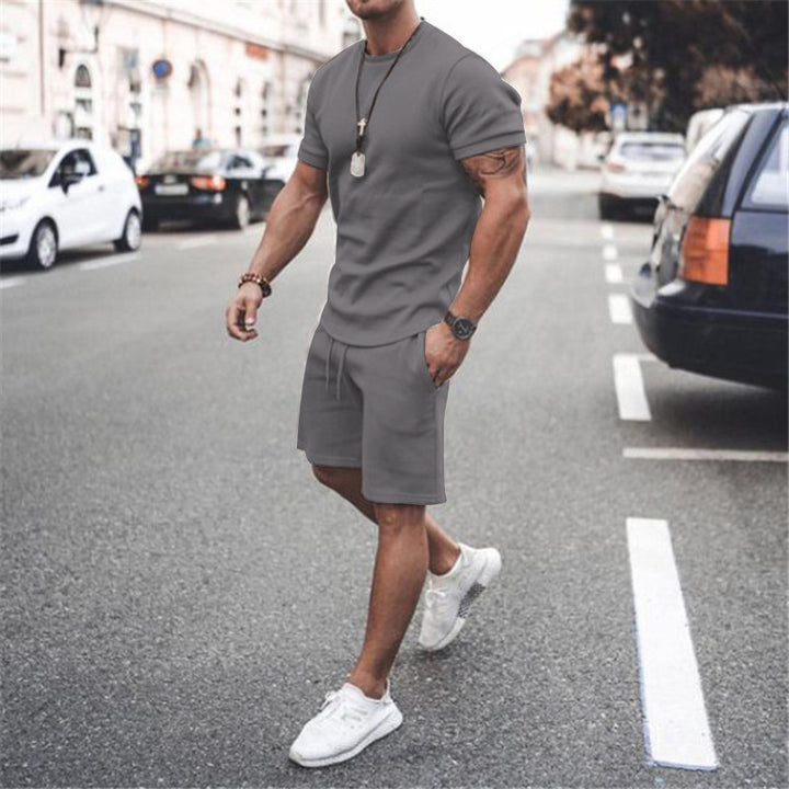 Men's fitted short sleeve shirt with reinforced shoulder seam and elastic drawstring bermuda made of stretch jersey Mune Fashion