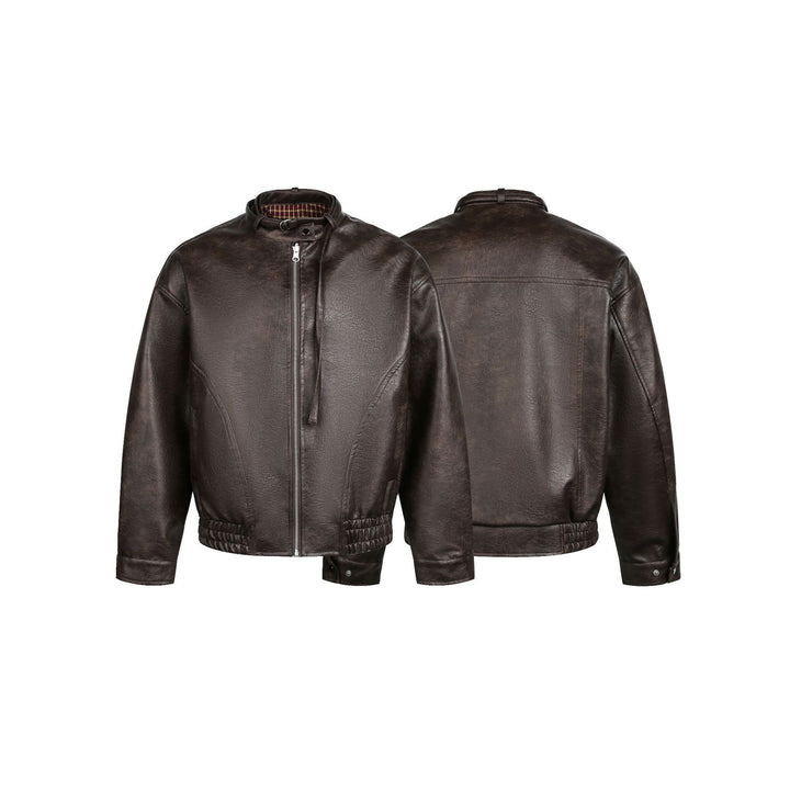Men's leather pilot jacket with buckle collar and gathered hem Mune Fashion