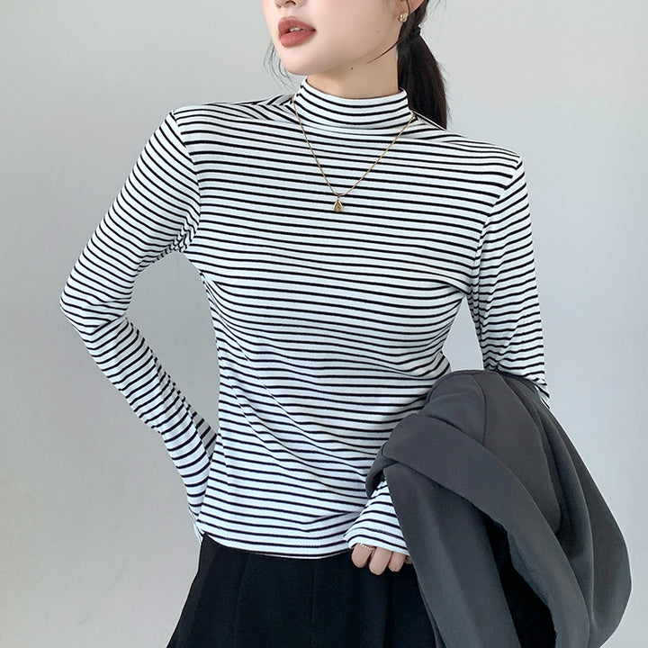 Ladies long sleeve ribbed top with high collar Mune Fashion