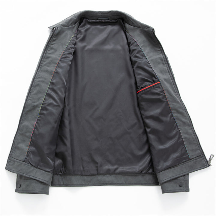 Men's Elegant Velvet Leather Transitional Jacket with Zipper and Shirt Collar Mune Fashion