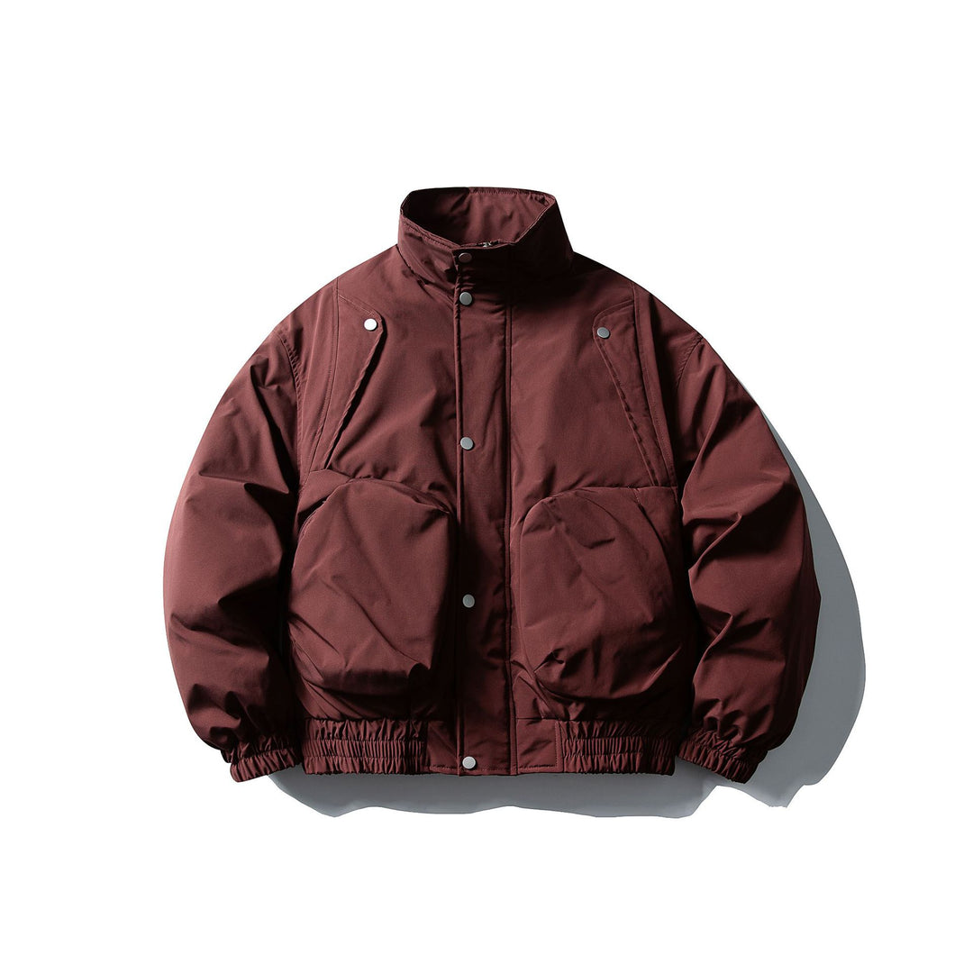 Men's Short Boxy Thermal Bomber with High Stand-Up Collar and Attached XXL Pockets Mune Fashion