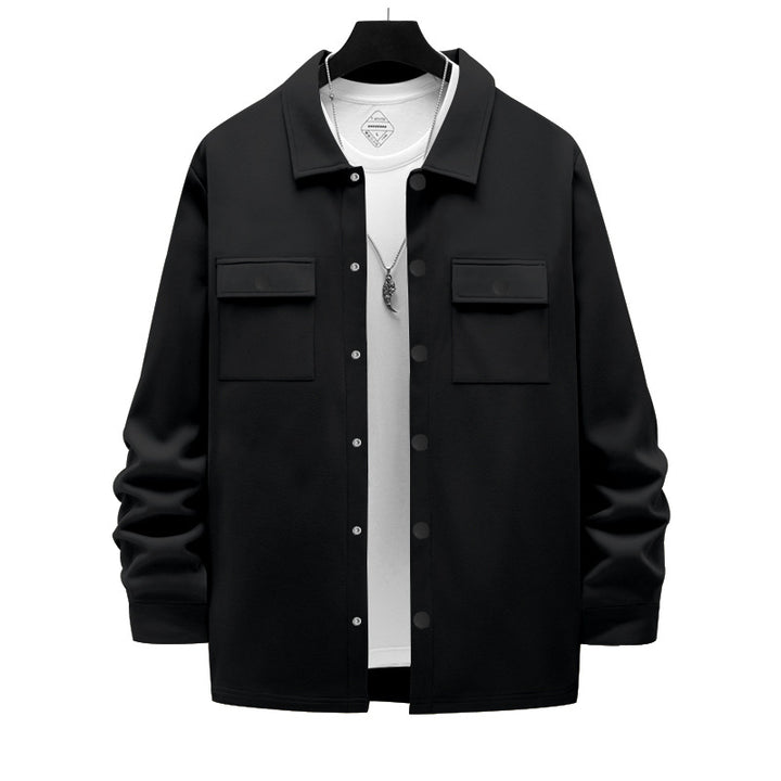 Men's work-inspired shirt jacket with button placket, patch chest pockets, and boxy fit Mune Fashion