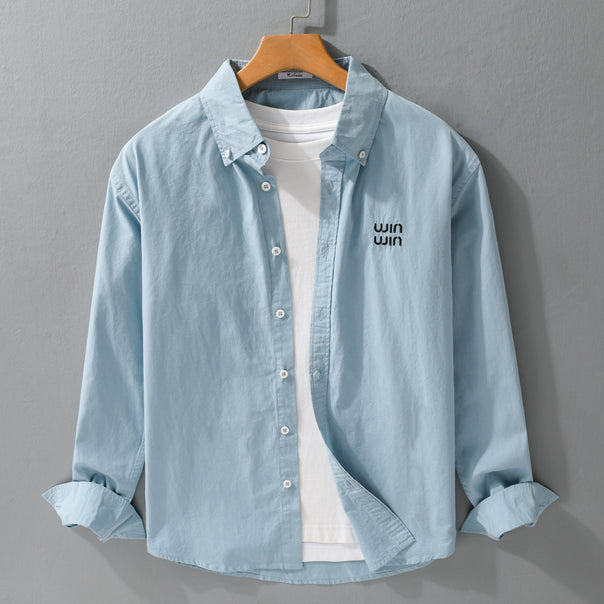 Men's Cotton Overshirt Jacket with Subtle Logo Embroidery and Relaxed Fit Mune Fashion