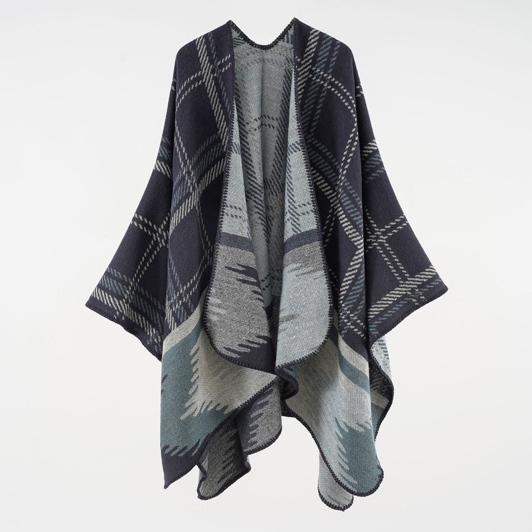 Women's coarse-woven ruana overlay made of a wool blend with structured check weaving Mune Fashion