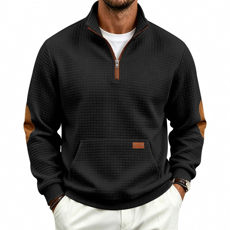 Men's waffle texture fleece pullover with stand-up collar, kangaroo pocket and contrast trim Mune Fashion