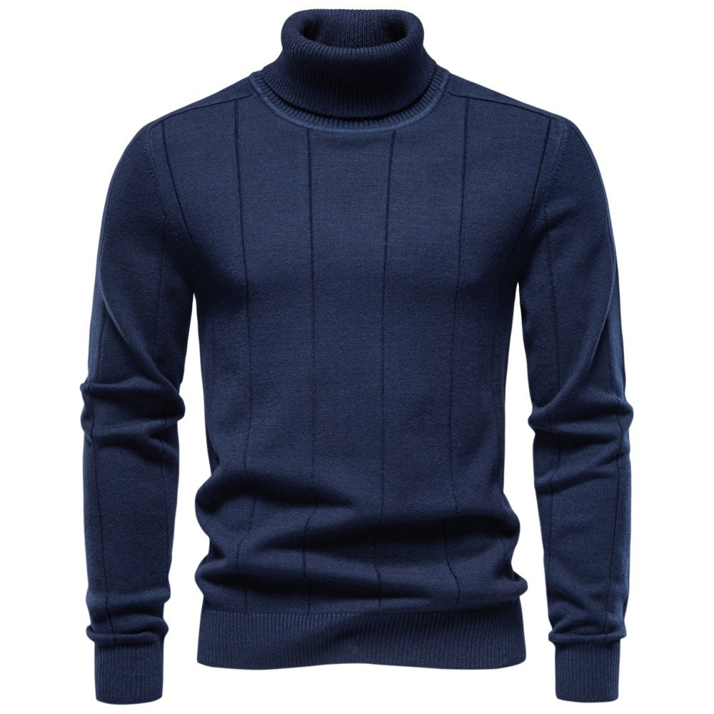 Men's turtleneck sweater made of high-quality fine-knit with vertical texture seam Mune Fashion