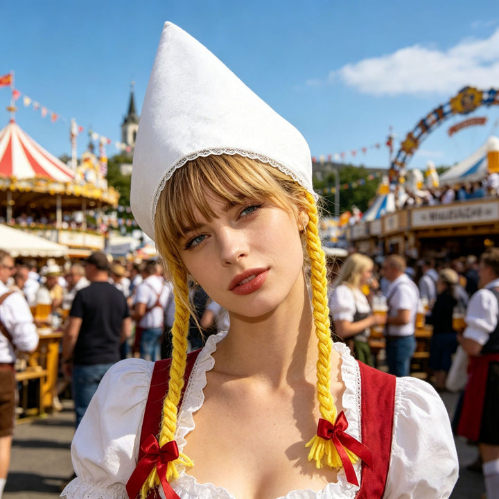 Ladies' traditional costume cap made of cotton velvet with fine lace trim for Dirndl Mune Fashion