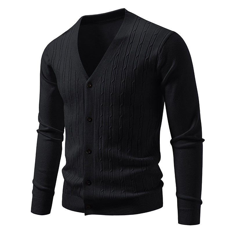Men's fine-knit cardigan with deep V-neck slim fit and vertical cable knit Mune Fashion