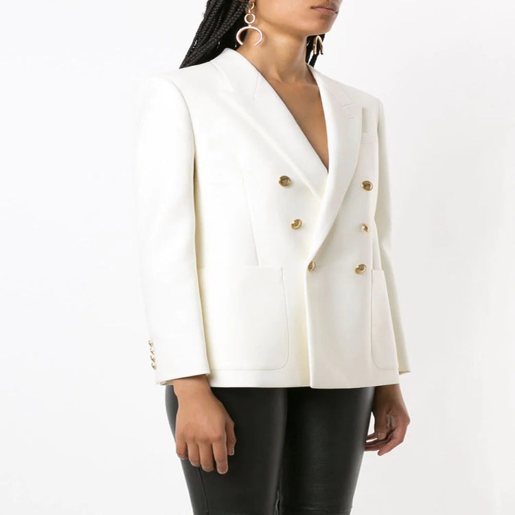 Women's Boxy Double-Breasted Blazer in Clean Tailoring with Structured Shoulders Mune Fashion