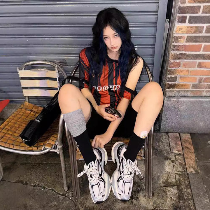 Women's oversized sports shirt with lacing detail and breathable mesh Mune Fashion