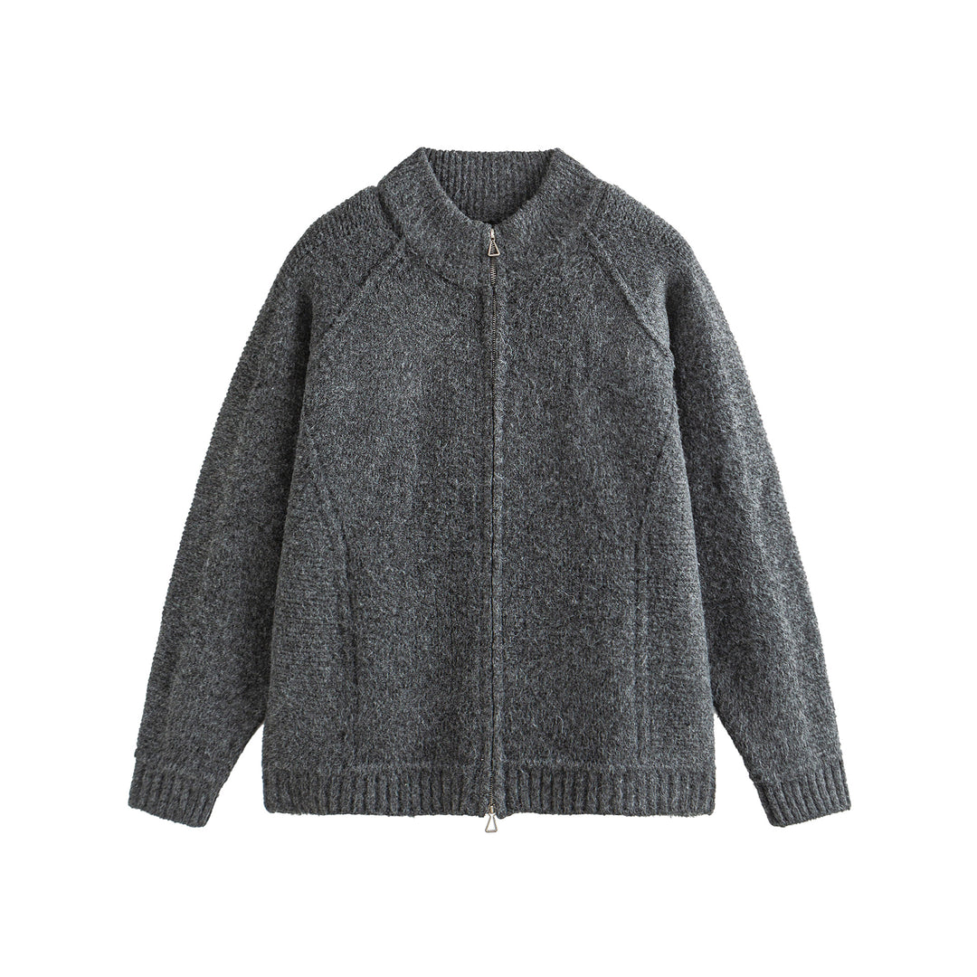 Unisex Knit Zip Jacket in Boxy Cut with High Ribbed Collar and Raglan Sleeves Mune Fashion
