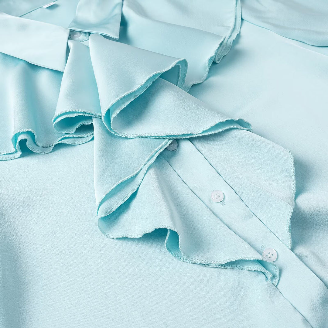 Women's Bow Blouse with Ruffled Front and Ruffled Hem Mune Fashion