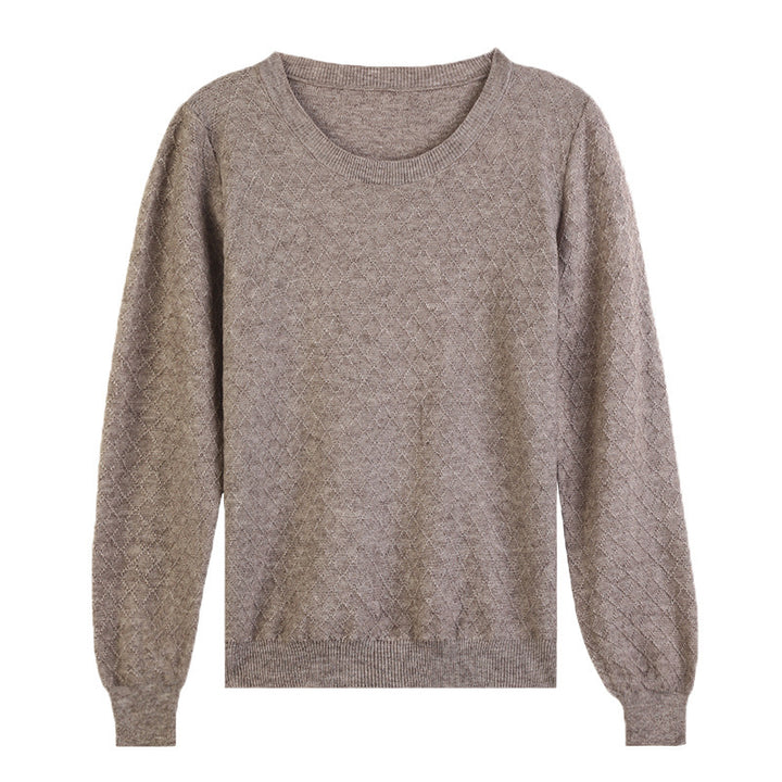 Women's Casual Fine Knit Sweater with Subtle Diamond Pattern and Ribbed Cuffs Mune Fashion