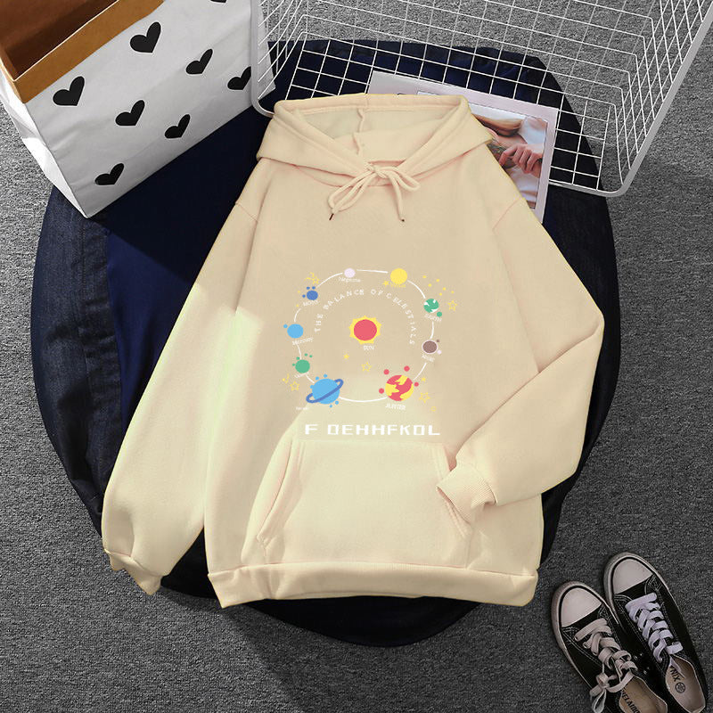 Women's hooded sweatshirt in astronomy print with kangaroo pocket and adjustable drawstring Mune Fashion